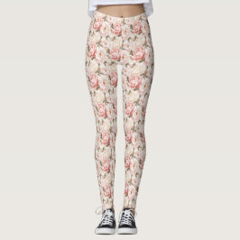 Roze & Witte pioenroos bloeit all-over-print Leggi Leggings