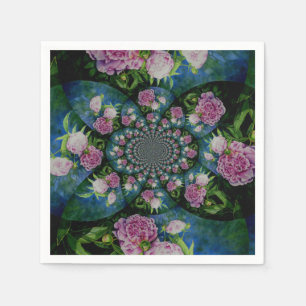 Roze witte pioenroos bloemige waterverf mandala servetten