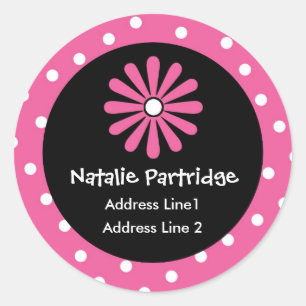 Roze & Witte Polka Dot Adresetiketten Ronde Sticker