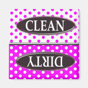 Roze & Witte Polka Dot CLEAN-DIRTY VAATWASSER MAN Magneet