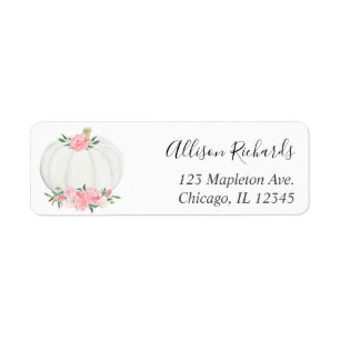 Roze witte pompoen floral waterverf herfst etiket