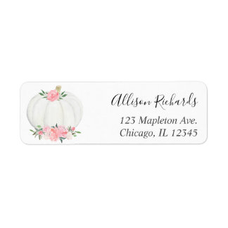 Roze witte pompoen floral waterverf herfst etiket