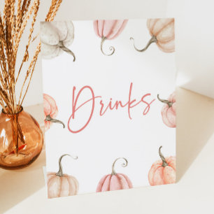 Roze Witte Pompoen Herfst Herfst Drinken Party Reclamebord Met Voetstuk