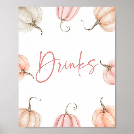 Roze Witte Pompoen Herfst Herfst Drinken Party Sig Poster (Voorkant)