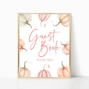 Roze Witte Pompoen Herfst Herfst Gastboek Sign Poster