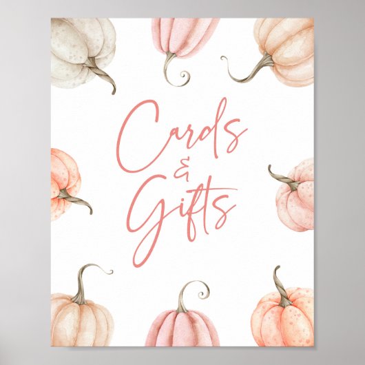 Roze Witte Pompoen Herfst Herfst Kaarten & Geschen Poster (Voorkant)