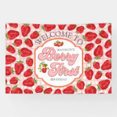 Roze Witte Rode Aardbei Welkom Verjaardag Banner (Horizontaal)