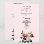  roze witte rode rozen huwelijksprogramma (Voorkant / Achterkant)