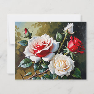 roze witte rode rozen olieverfschilderij