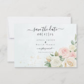 Roze & Witte Rose Blooms Flat Save The Date Kaart (Voorkant)