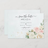 Roze & Witte Rose Blooms Flat Save The Date Kaart (Voorkant / Achterkant)