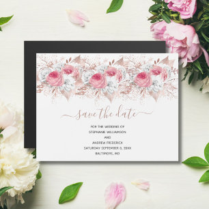 Roze Witte Roze Gouden Trouw Save The Date Magneet