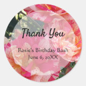 Roze Witte Rozen bewerkbaar Dank u Ronde Sticker (Voorkant)