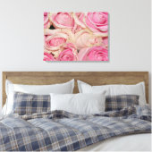 Roze witte rozen canvas afdruk (Insitu (Slaapkamer))