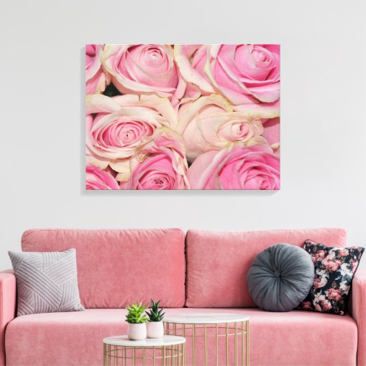 Roze witte rozen canvas afdruk (Insitu (Woonkamer))