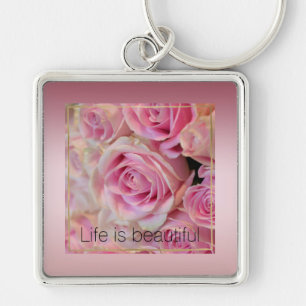 Roze witte rozen mooie momenten sleutelhanger