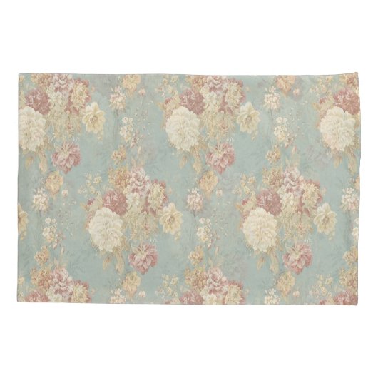 Roze witte Rozen op blauwe achtergrond Kussensloop (Achterkant)