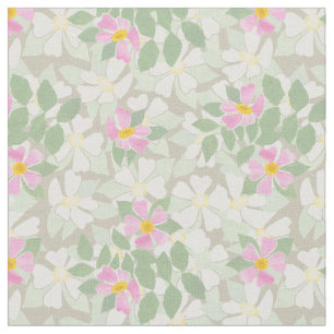 roze witte Rozen op Taupe Fabric Stof