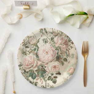 roze/witte rozen papieren bordje
