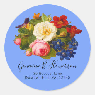 Roze witte rozen rode Oranje blauwe vlindervlinder Ronde Sticker