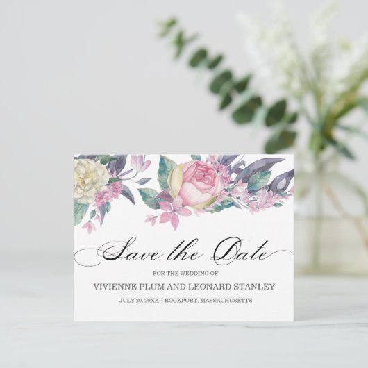 Roze witte rozenbloem Sla het Briefkaart Datum op (Staand voorkant)