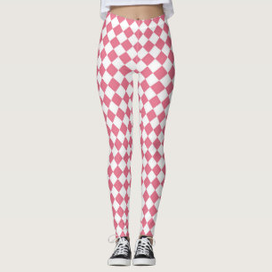 Roze Witte Ruitjes Diamant Patroon Leggings