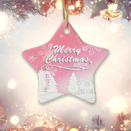 Roze Witte Sneeuwhuis Kerstmis Nieuwjaar Keramisch Ornament