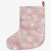 Roze Witte Sneeuwvlokken Kerst Grote Kerstsok (Achterkant)