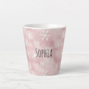 Roze Witte Sneeuwvlokken Kerst Latte Mok
