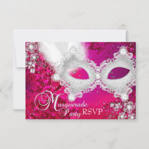 Roze Witte Sparkle Mask Masquerade Party RSVP