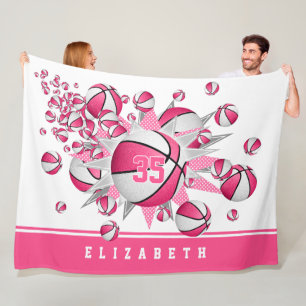roze witte sportzaal meisjes basketbal fleece deken
