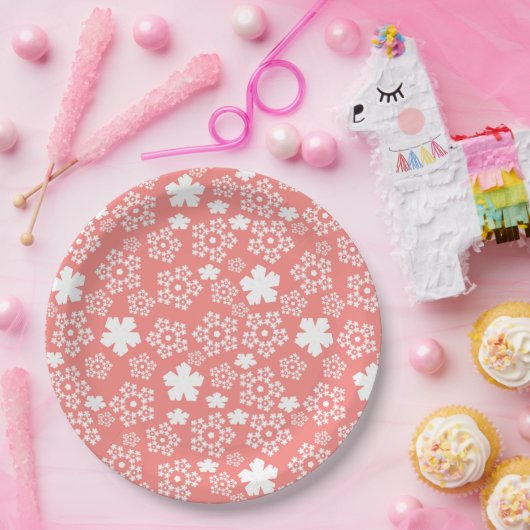 Roze & Witte Ster & Snowflake Patroon Papieren Bordje (Feest)
