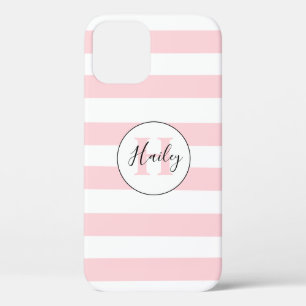 Roze & witte streep monogram iPhone case
