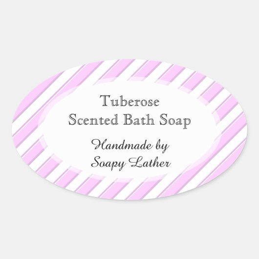 Roze witte strepen Aangepaste zeep of Recipe Stick Ovale Sticker (Voorkant)