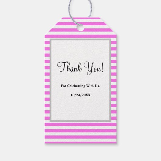 Roze/witte strepen cadeaulabel (Voorkant)