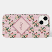 Roze Witte Strepen en Slingerende Rozen Monogram Case-Mate iPhone Case (Achterkant (horizontaal))