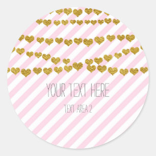 Roze & witte strepen met gouden harten Stickers