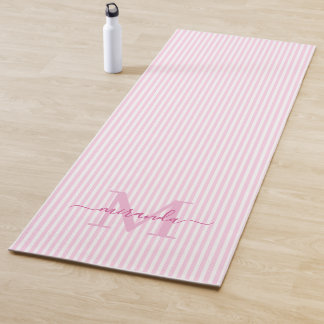 Roze & Witte Strepen Monogram Naam Yogamat