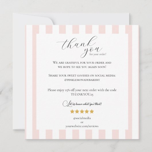 Roze witte stripe bakkerij Hartelijk dank Bedankkaart (Achterkant)