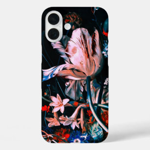 ROZE WITTE TULPEN KLEURRIJKE BLOEMEN IN ZWARTE Blo iPhone 16 Plus Hoesje