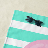 Roze witte turquoise stripper monogram strandlaken (In situ)