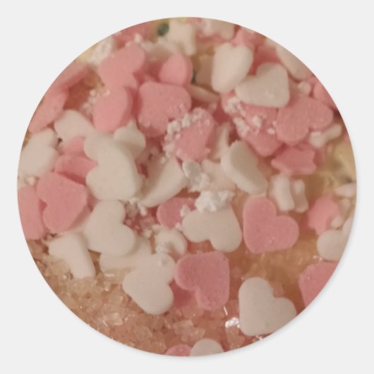 Roze witte Valentijn Harten, koekjesdecoratie, lie Ronde Sticker (Voorkant)