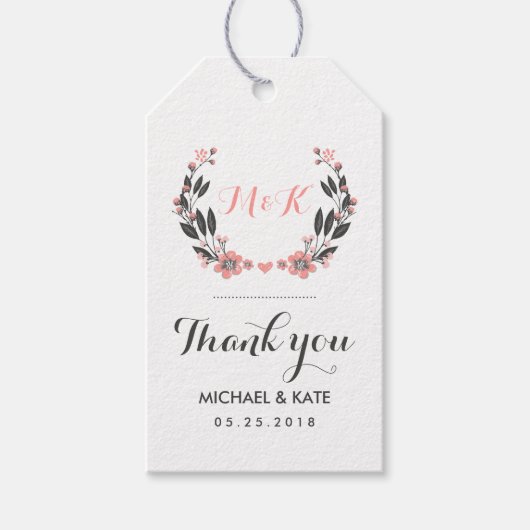 Roze witte  ventilator Wreatding Wedding Gift Labe Cadeaulabel (Voorkant)