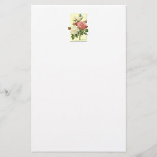 Roze witte Vintage Botanische Rozen Briefpapier
