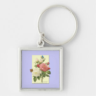 Roze witte Vintage Botanische Rozen Sleutelhanger