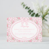 Roze & Witte Vintage Fantasie Bloemen Baby Cadeau Informatiekaartje (Staand voorkant)