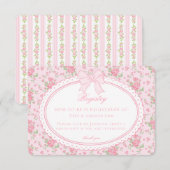 Roze & Witte Vintage Fantasie Bloemen Baby Cadeau Informatiekaartje (Voorkant / Achterkant)
