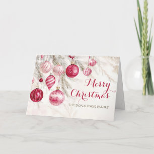 Roze Witte Vintage Ornamenten Kerstmis Feestdagen Kaart