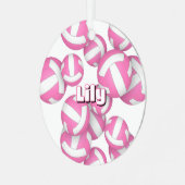 Roze witte volleyballen Een atleet naam Keepsake Metalen Ornament (Voorkant links)