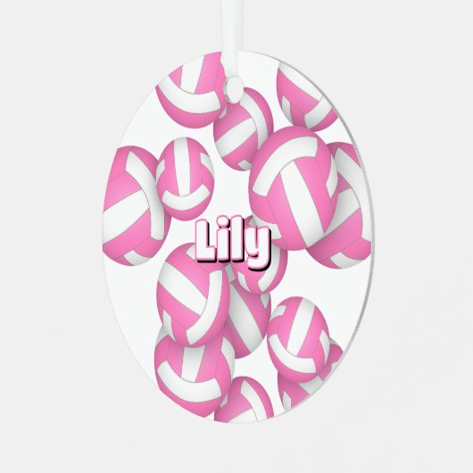 Roze witte volleyballen Een atleet naam Keepsake Metalen Ornament (Voorkant links)